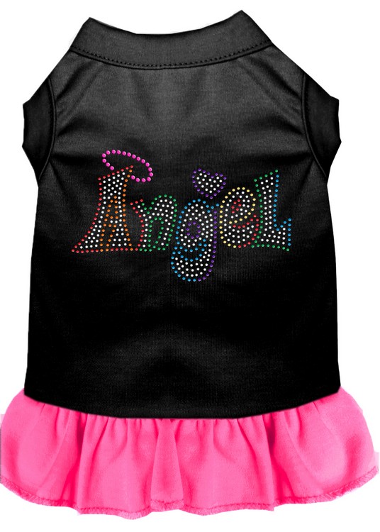 Technicolor Angel Rhinestone Pet Dress Black with Bright Pink XL